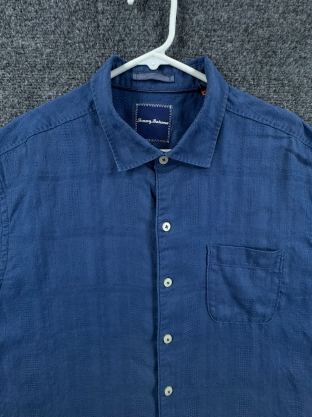 Tommy Bahama Button-Down XL Blue Short Sleeve All Linen Pocket Men Vacation